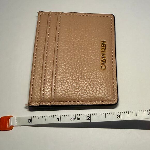 💳 NWOT Leather Wallet : Calvin Klein Beige Tan Card Holder Slim Wallet ID Holder - Picture 4 of 4